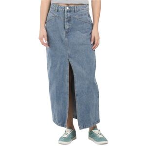 REVERIEE‎ NWT Women’s Blue Front Yoke Denim Maxi Skirt  Sz L